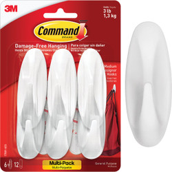 Command Medium Designer Hooks Value Pack, White, 6 Hooks, 12 Strips 17081-6ES