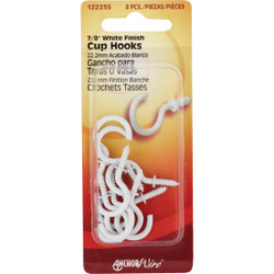 Hillman 7/8 In. White Anchor Wire Cup Hook (8 Count) Pack of 10