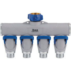 Best Garden Aluminum 4-Way Connector Hose Shutoff Manifold 37094