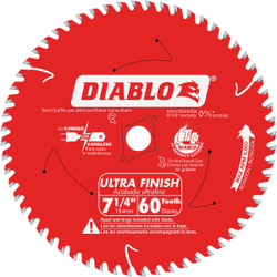 Diablo 7-1/4 In. 60-Tooth Ultra Finish Circular Saw Blade, Bulk Pack of 10