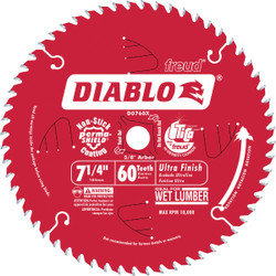 Diablo 7-1/4 In. 60-Tooth Finish/Wet Lumber Circular Saw Blade D0760X