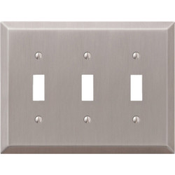 Amerelle 3-Gang Stamped Steel Toggle Switch Wall Plate, Brushed Nickel 163TTTBN