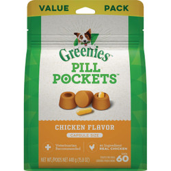 Greenies Capsule Pill Pockets Chicken Flavor Chewy Dog Treat (60-Pack) 101075