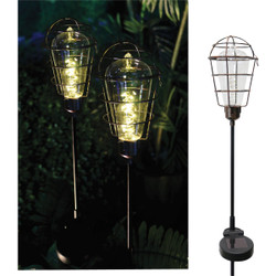 Solaris Metal Cage Edison Style 35 In. H. Solar Stake Light Pack of 12