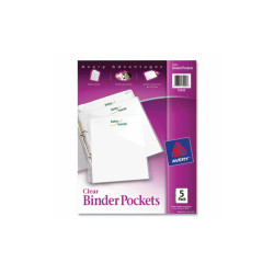 Avery® Binder Pockets, 3-Hole Punched, 9.25 x 11, Clear, 5/Pack 75243