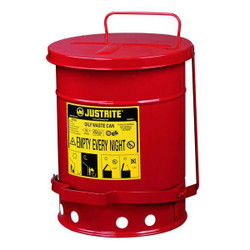 Justrite Oily Waste Can,6 Gal.,Steel,Red 09100