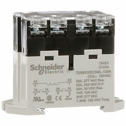 Schneider Electric Enclosed Power Relay,6Pin,120VAC,DPST-NO 725BXXSC3ML-120A