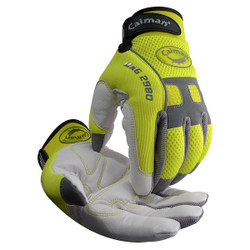 Caiman Mechanics Gloves,White/Hi-Vis Lime,XL,PR 2980-6