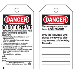 Brady Danger Tag,5-3/4 x 3 In,Cardstock,PK25 65450