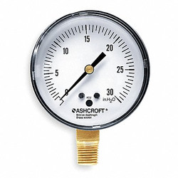 Ashcroft Pressure Gauge,0 to 30H2O,2-1/2In,1/4In 25 1490A 02L 30" H20