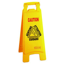 Rubbermaid Commercial Floor Safety Sign,Yellow,HDPE,25 in H FG611200YEL