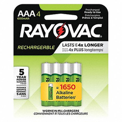 Rayovac Rechargeable Battery,AAA,1.2VDC,PK4 LD7244