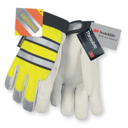 Mcr Safety Leather Gloves,M,Hi Vis Yellow,PR 968M