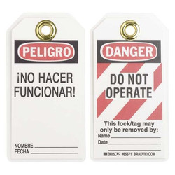 Brady Danger Bilingual Tag,5-1/2 x 3 In,PK25 65671