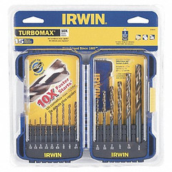 Irwin Jobber Length Drill Set,15pc,HSS 318015