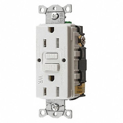 Hubbell GFCI Receptacle,15A,125VAC,5-15R,White GFRTW15W