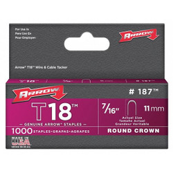 Arrow Fastener Staple,3/16 In Crown,7/16 In Leg,PK1000 187