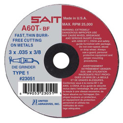 United Abrasives/Sait CutOff Wheel,A60T,4"x1/16"x1/4",19000rpm 23068