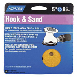 Norton Abrasives Hook-and-Loop Sanding Disc,5 in Dia,PK4 07660749159