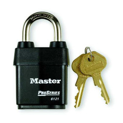 Master Lock Keyed Padlock, 7/8 in,Rectangle,Black 6121KA-10G100