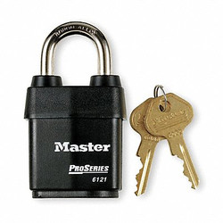 Master Lock Keyed Padlock, 7/8 in,Rectangle,Black 6121KA-10G100