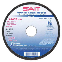 United Abrasives/Sait CutOff Wheel,STAINLESS,4-1/2"x1/16"x7/8" 24251