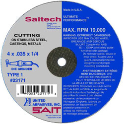 United Abrasives/Sait CutOff Wheel,Saitech,4"x.035"x3/8" 23169