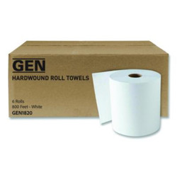 GEN Hardwound Roll Towels, 1-Ply, 8" x 800 ft, White, 6 Rolls/Carton G2820