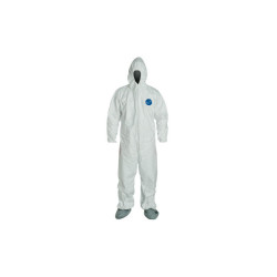 Tyvek 400 Coverall, Serged Seams,Attached Hood, Boots, Elastic Waist/Wrist/Ankles, Front Zipper, Storm Flap, White, Medium