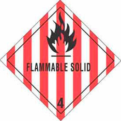 Flammable Solid" Hazard Class 4 Labels, 4"L x 4"W, White/Red/Black, Roll of 500
