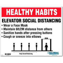 Global Industrial Elevator Social Distancing Sign 10""W x 8''H Wall Adhesive