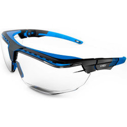 Uvex Avatar S3853 OTG Safety Glasses Blue/Black Frame Clear Anti-Scratch Anti-Re