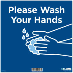 Global Industrial 12"" Square Please Wash Your Hands Wall Sign Blue Adhesive