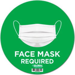 Global Industrial 12"" Round Face Mask Required Wall Sign Green Adhesive