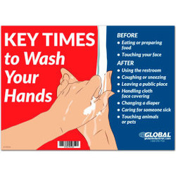 Global Industrial Key Times to Wash Your Hands Sign  14""W x 10""H  Wall Adhesiv