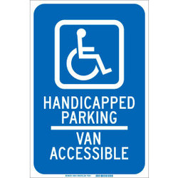 Brady 90018 Handicapped Parking Van Accessible Sign Blue/White Aluminum 12""W x