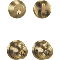 Schlage Antique Brass Deadbolt and Door Knob Combo FB50NVGEO609