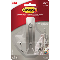 Command Large Decorative Double Hook, Brushed Nickel, 1 Hook, 1 Strip 17036BN-ES
