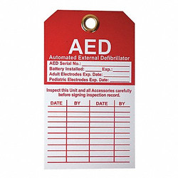 Sim Supply AED Inspection Tag,5x4  38N693