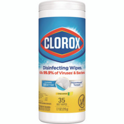 Clorox® Disinfecting Wipes, 1-Ply, 7 x 8, Crisp Lemon, White, 35/Canister 01594
