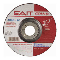 United Abrasives/Sait DepressedGrindWhl,7/8"CN,UnthreadHle 20078