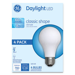 GE Classic LED Non-Dim A19 Light Bulb, 8 W, Daylight, 4/Pack 99192