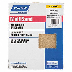 Norton Abrasives Sanding Sheet Assortment, 11 in L, 25PC 07660700365