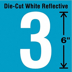Stranco Die-Cut Reflective Number Label,3,6In H DWR-6-3-EA