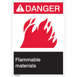 ANSI Z535 Rigid Plastic "Danger Flammable Materials" Sign, 1/Each