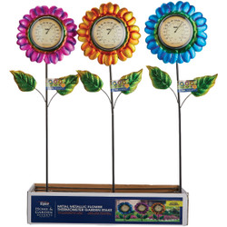 Alpine 42 In. H. Metallic Flower Thermometer Stake LJJ1180 Pack of 12