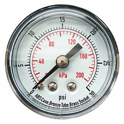 Sim Supply Pressure Gauge,0 to 30 psi,0 to 200 kPa  4FLZ5