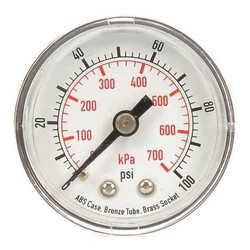 Sim Supply Pressure Gauge,0 to 100 psi,0 to 700 kPa  4FLZ7