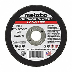 Metabo CutOff Wheel,A60XL,4-1/2"x.045"x7/8" 655332000