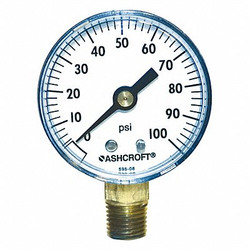 Ashcroft Gauge,Pressure,0 to 100 psi,2 in. 20W1005PH02L100#